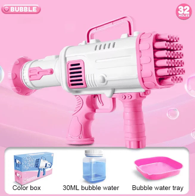 Kids 32-Hole Bubble Gun – Automatic Bubble Blower with Light & Music