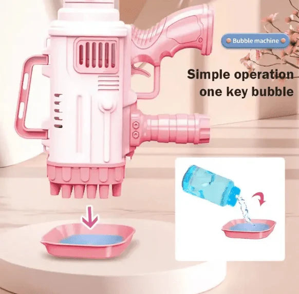 Kids 32-Hole Bubble Gun – Automatic Bubble Blower with Light & Music